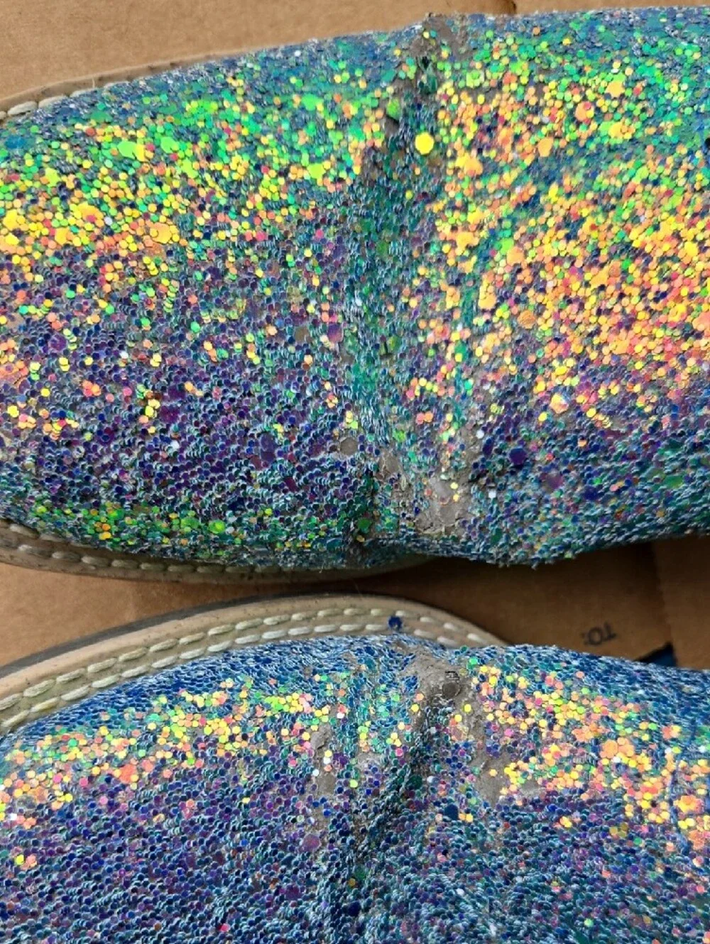 Super Cute,Kids Brown & Blue Glitter Smoky Mountain Western Boots